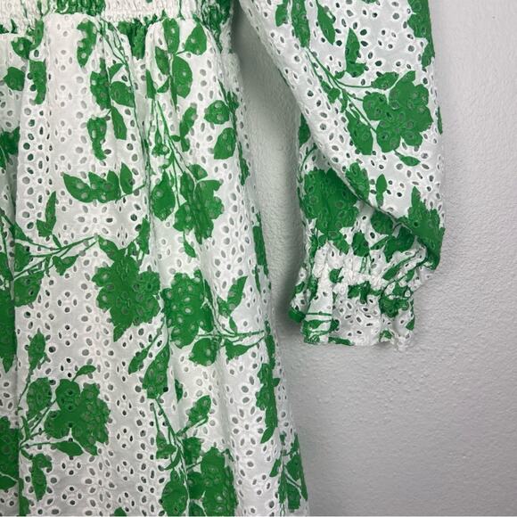 Rachel Parcell | Eyelet Smocked Green White Graden Party Dress Green White M - Picture 4 of 11